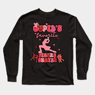 Cupid_s Favorite Figure Skater Valentines Day Groovy Design Long Sleeve T-Shirt